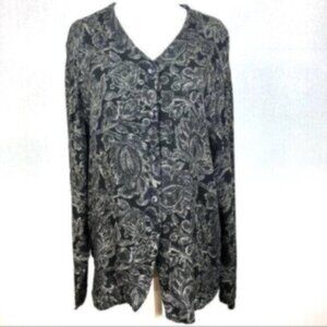 Jones New York Black & Grey Floral Print Classic Career Corpcore Blouse 10